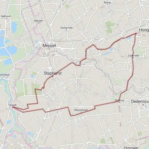 Map miniature of "Scenic Gravel Ride" cycling inspiration in Overijssel, Netherlands. Generated by Tarmacs.app cycling route planner