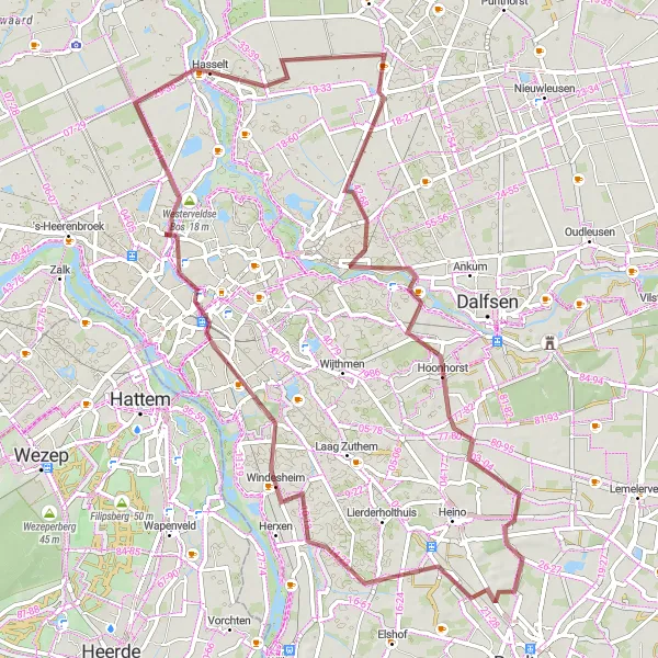 Map miniature of "Zwolle Gravel Adventure" cycling inspiration in Overijssel, Netherlands. Generated by Tarmacs.app cycling route planner