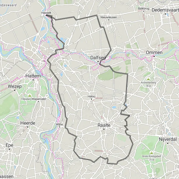 Miniatuurkaart van de fietsinspiratie "Wegentocht naar Lemelerveld en Zwolle" in Overijssel, Netherlands. Gemaakt door de Tarmacs.app fietsrouteplanner