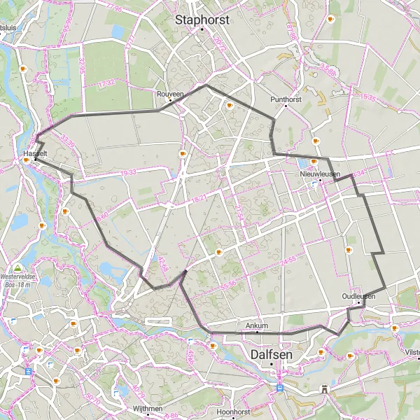 Map miniature of "Hasselt to Ankum" cycling inspiration in Overijssel, Netherlands. Generated by Tarmacs.app cycling route planner