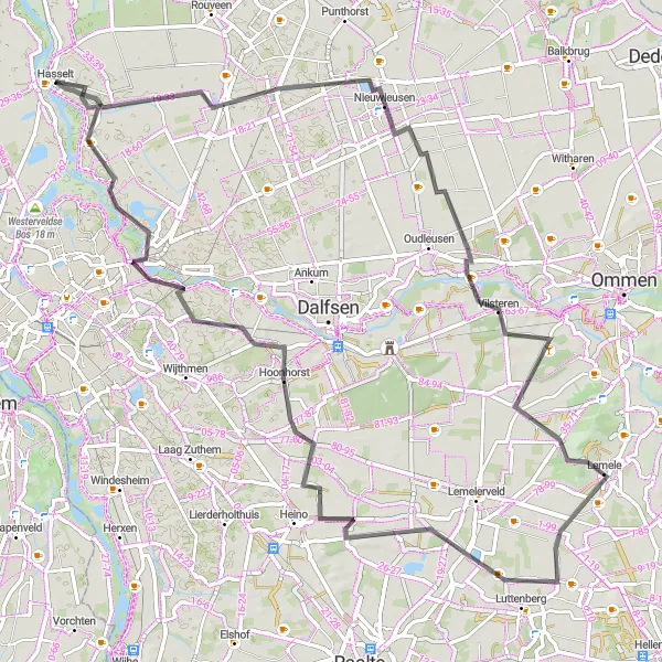 Map miniature of "Hasselt to Lemelerberg" cycling inspiration in Overijssel, Netherlands. Generated by Tarmacs.app cycling route planner