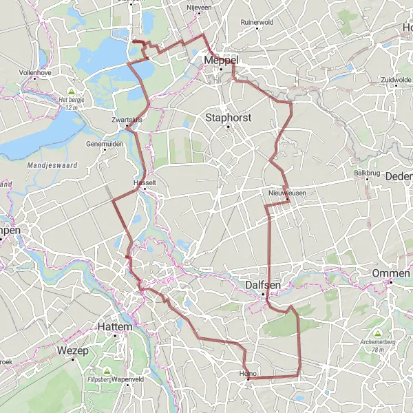 Miniatuurkaart van de fietsinspiratie "Gravelroute Zwolle - Rechteren" in Overijssel, Netherlands. Gemaakt door de Tarmacs.app fietsrouteplanner
