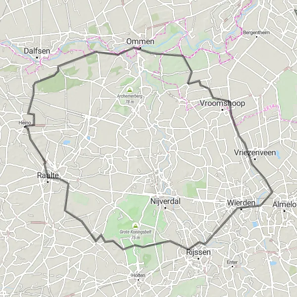 Map miniature of "The Riverside Adventure" cycling inspiration in Overijssel, Netherlands. Generated by Tarmacs.app cycling route planner