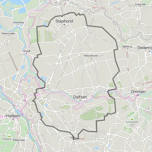 Map miniature of "The Countryside Delight" cycling inspiration in Overijssel, Netherlands. Generated by Tarmacs.app cycling route planner