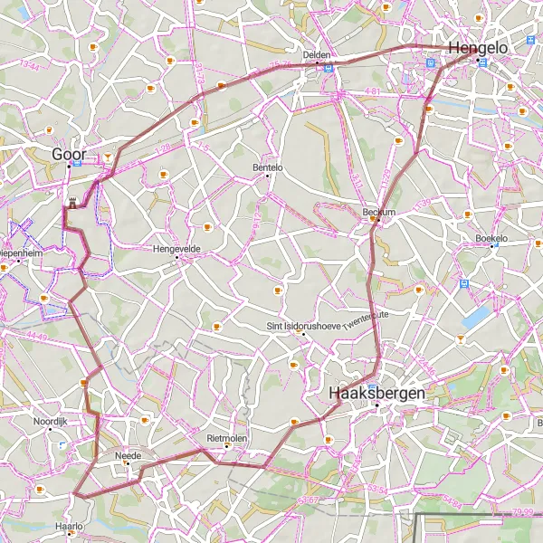 Map miniature of "Gravel Tour through Haaksbergen and Neede" cycling inspiration in Overijssel, Netherlands. Generated by Tarmacs.app cycling route planner