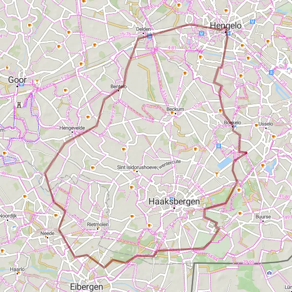 Map miniature of "Boekelo and Twickel Castle Gravel Loop" cycling inspiration in Overijssel, Netherlands. Generated by Tarmacs.app cycling route planner