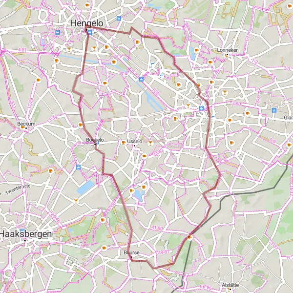 Map miniature of "Hengelo and Enschede Gravel Loop" cycling inspiration in Overijssel, Netherlands. Generated by Tarmacs.app cycling route planner