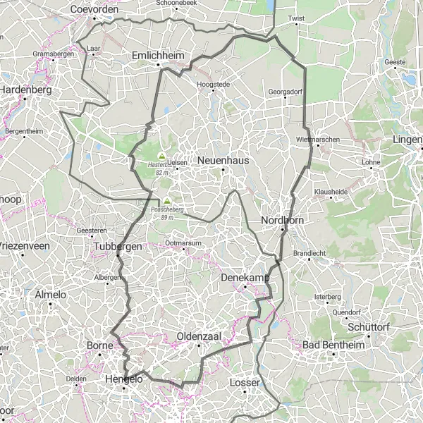 Map miniature of "Twente Tour via Saasveld and Lonnekerberg" cycling inspiration in Overijssel, Netherlands. Generated by Tarmacs.app cycling route planner