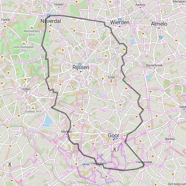 Map miniature of "Rural Serenity of Markelo" cycling inspiration in Overijssel, Netherlands. Generated by Tarmacs.app cycling route planner