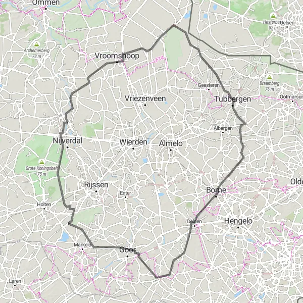 Map miniature of "Road Route through Goor and Nijverdal" cycling inspiration in Overijssel, Netherlands. Generated by Tarmacs.app cycling route planner