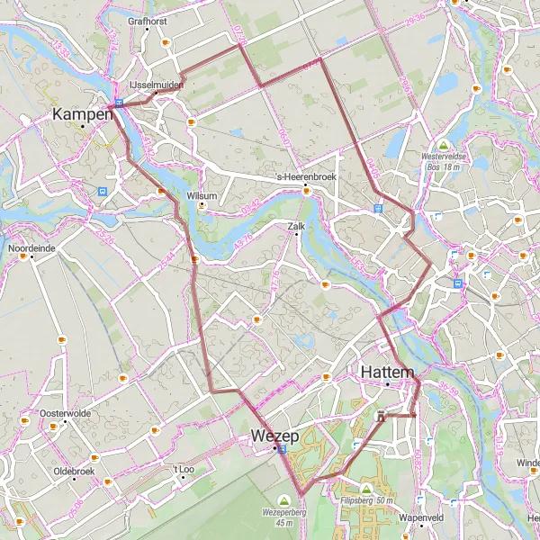 Miniatuurkaart van de fietsinspiratie "Gravelfietsroute van Kampen naar Wezep" in Overijssel, Netherlands. Gemaakt door de Tarmacs.app fietsrouteplanner