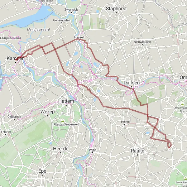 Map miniature of "Gravel Adventure: Zwolle - Laag Zuthem Loop" cycling inspiration in Overijssel, Netherlands. Generated by Tarmacs.app cycling route planner