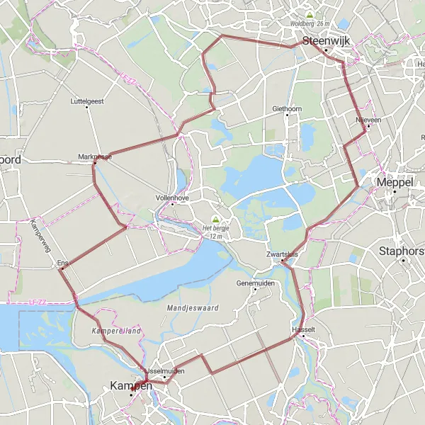 Map miniature of "Gravel Adventure through Overijssel" cycling inspiration in Overijssel, Netherlands. Generated by Tarmacs.app cycling route planner