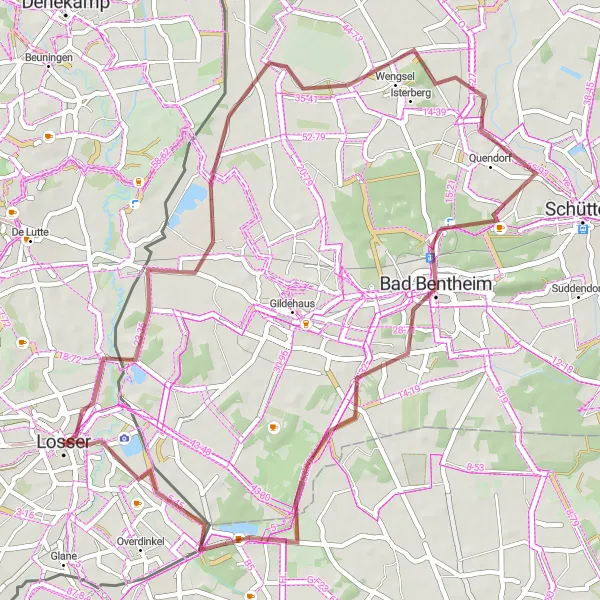 Miniatuurkaart van de fietsinspiratie "Gravelroute langs Bad Bentheim en Wetterpilz" in Overijssel, Netherlands. Gemaakt door de Tarmacs.app fietsrouteplanner