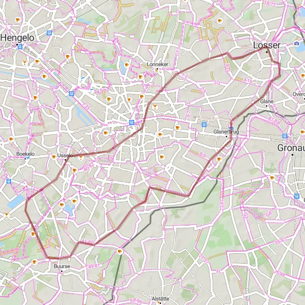 Miniatuurkaart van de fietsinspiratie "Gravelroute door Glanerbrug en Enschede" in Overijssel, Netherlands. Gemaakt door de Tarmacs.app fietsrouteplanner