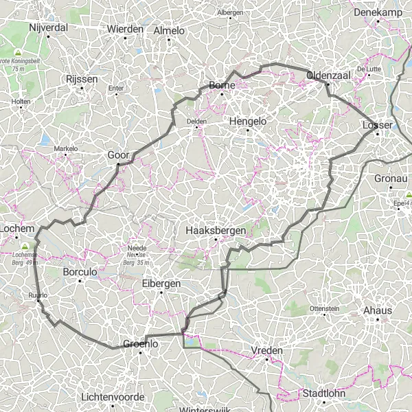 Miniatuurkaart van de fietsinspiratie "Rondje Losser - Ruurlo" in Overijssel, Netherlands. Gemaakt door de Tarmacs.app fietsrouteplanner