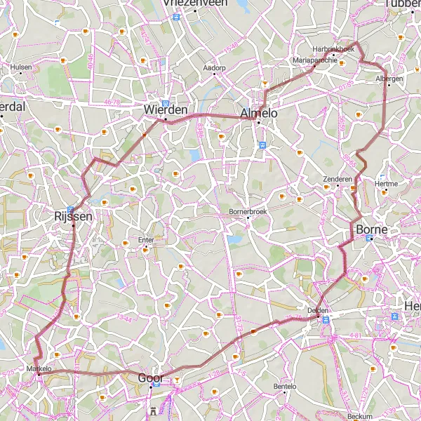 Miniatuurkaart van de fietsinspiratie "Verkenningstocht van Rijssen naar Delden" in Overijssel, Netherlands. Gemaakt door de Tarmacs.app fietsrouteplanner