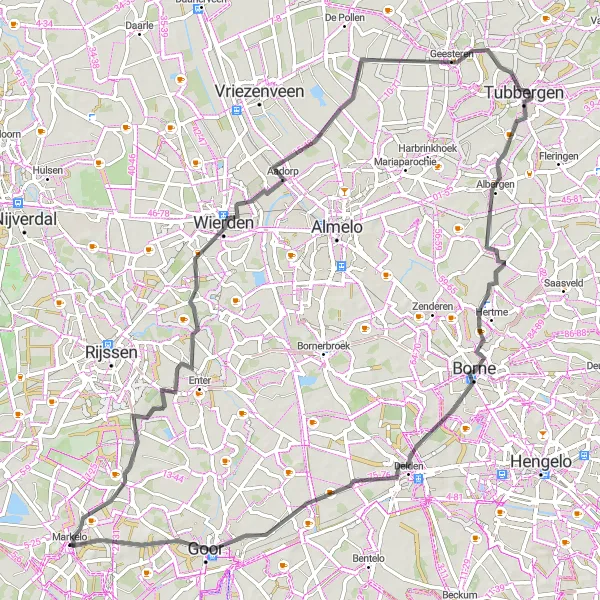 Map miniature of "Apenberg Loop" cycling inspiration in Overijssel, Netherlands. Generated by Tarmacs.app cycling route planner