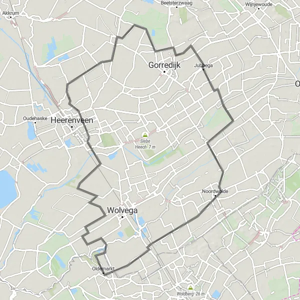 Map miniature of "Oldemarkt and Surroundings" cycling inspiration in Overijssel, Netherlands. Generated by Tarmacs.app cycling route planner