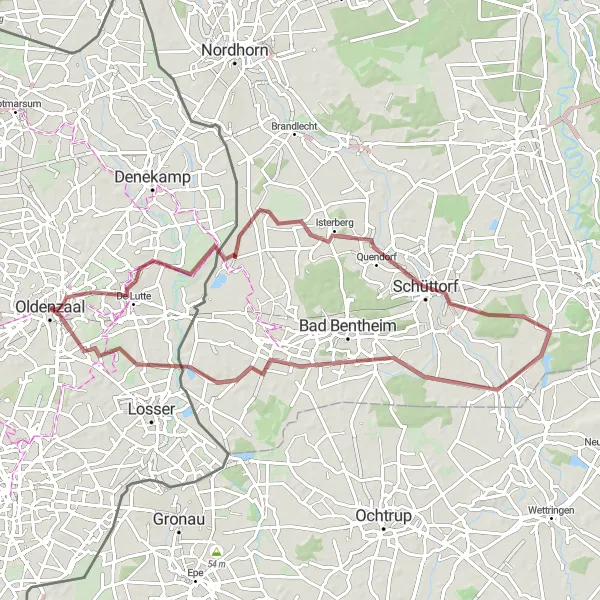 Miniatuurkaart van de fietsinspiratie "Gravelroute Tankenberg en Muziekkoepel Oldenzaal" in Overijssel, Netherlands. Gemaakt door de Tarmacs.app fietsrouteplanner