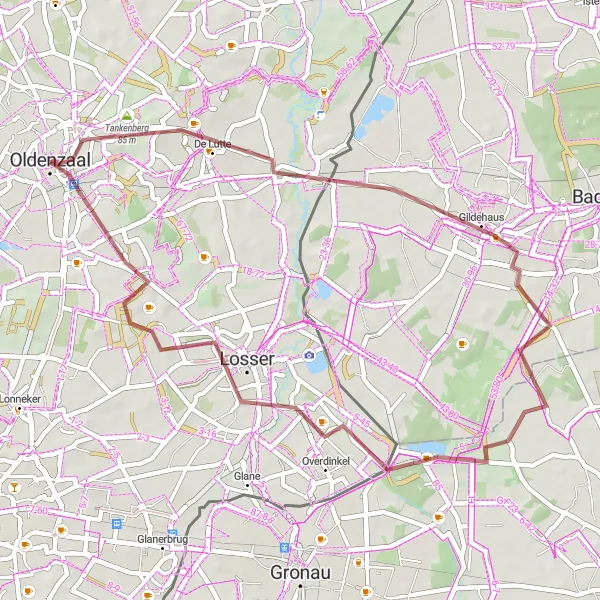 Map miniature of "Through Dutch and German Landscapes" cycling inspiration in Overijssel, Netherlands. Generated by Tarmacs.app cycling route planner