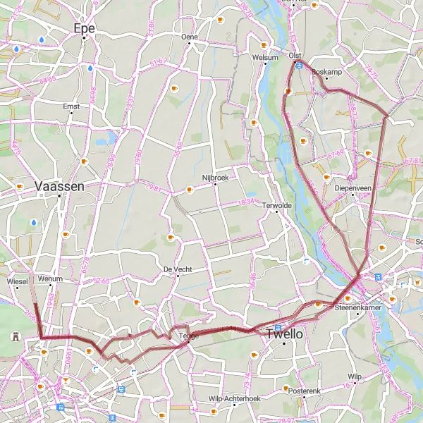 Miniatuurkaart van de fietsinspiratie "Gravelroute rond Olst" in Overijssel, Netherlands. Gemaakt door de Tarmacs.app fietsrouteplanner