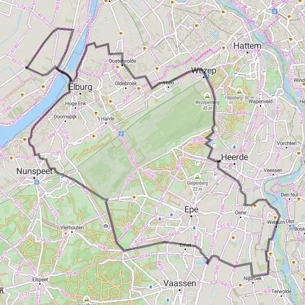 Map miniature of "Picturesque Road Loop near Olst" cycling inspiration in Overijssel, Netherlands. Generated by Tarmacs.app cycling route planner