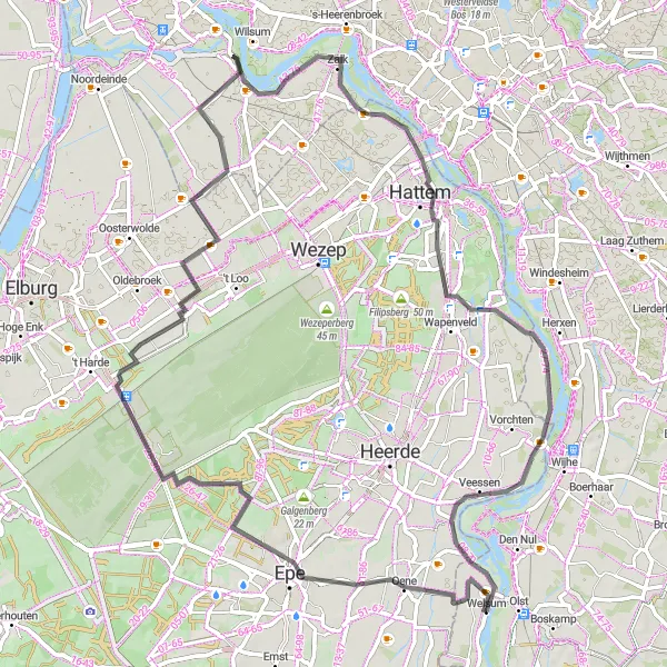 Map miniature of "Scenic Road Loop from Olst" cycling inspiration in Overijssel, Netherlands. Generated by Tarmacs.app cycling route planner