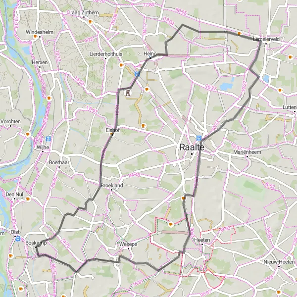 Miniatuurkaart van de fietsinspiratie "Historische route door Salland" in Overijssel, Netherlands. Gemaakt door de Tarmacs.app fietsrouteplanner