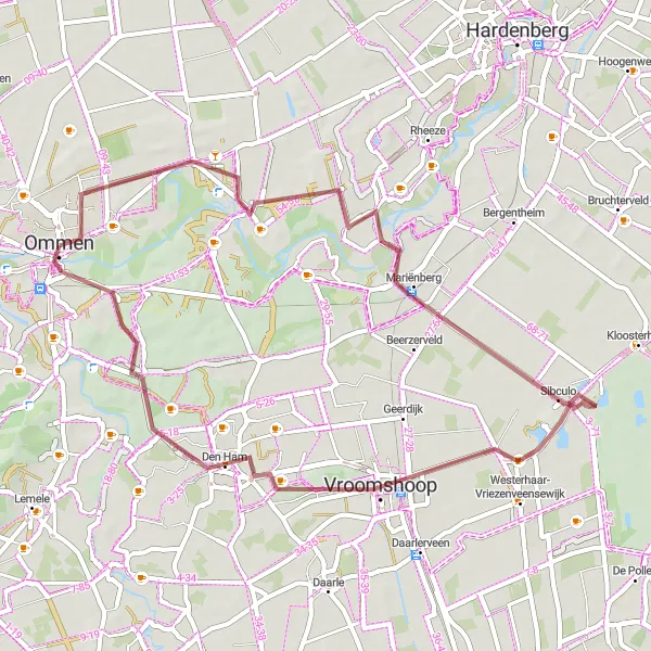 Map miniature of "Ommen - Vroomshoop Gravel Ride" cycling inspiration in Overijssel, Netherlands. Generated by Tarmacs.app cycling route planner