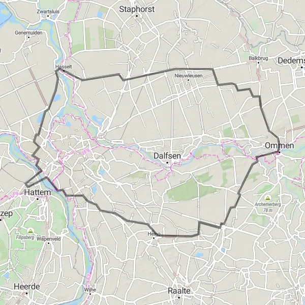 Map miniature of "Discovering Overijssel" cycling inspiration in Overijssel, Netherlands. Generated by Tarmacs.app cycling route planner