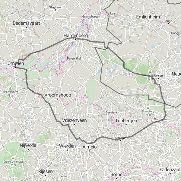 Miniatuurkaart van de fietsinspiratie "Roadroute door Hardenberg en Ootmarsum" in Overijssel, Netherlands. Gemaakt door de Tarmacs.app fietsrouteplanner