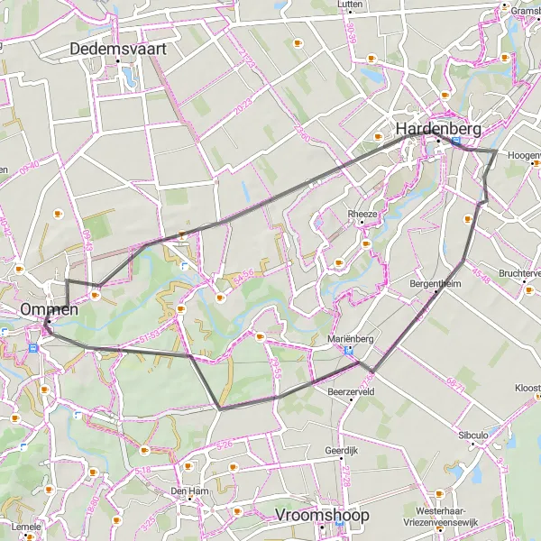 Map miniature of "Discovering Heemse and Bergentheim" cycling inspiration in Overijssel, Netherlands. Generated by Tarmacs.app cycling route planner