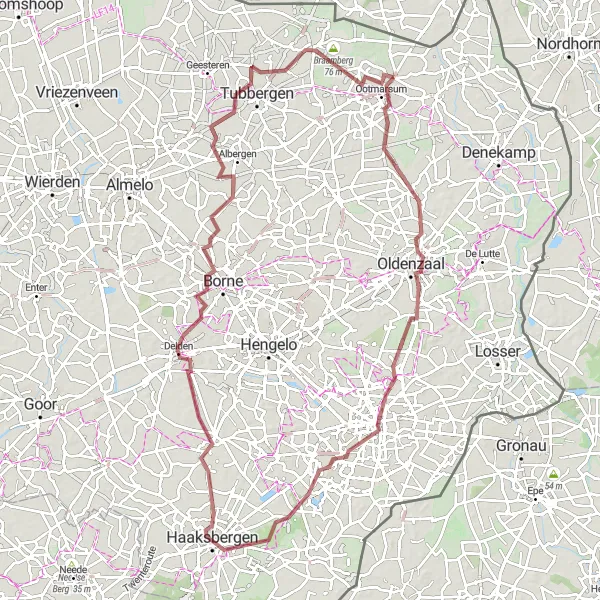 Map miniature of "Gravel Adventure near Ootmarsum" cycling inspiration in Overijssel, Netherlands. Generated by Tarmacs.app cycling route planner