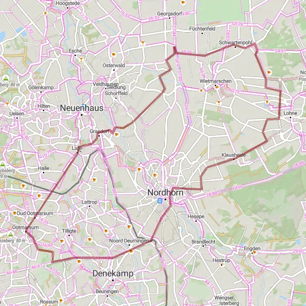 Miniatuurkaart van de fietsinspiratie "Ootmarsum en Nordhorn Gravel Route" in Overijssel, Netherlands. Gemaakt door de Tarmacs.app fietsrouteplanner