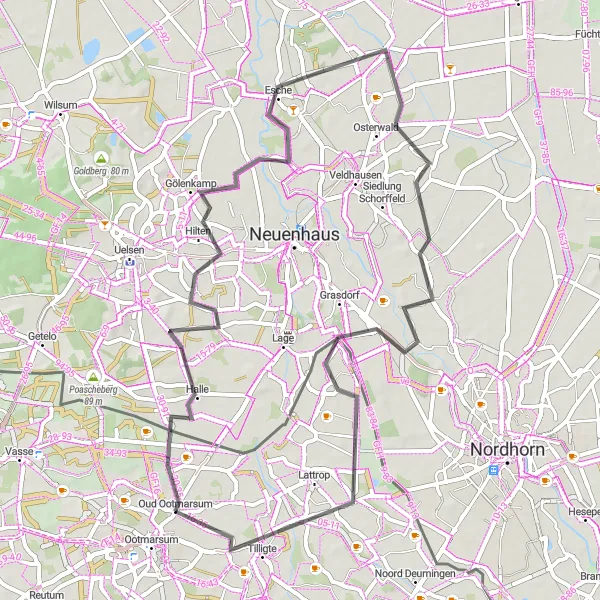 Miniatuurkaart van de fietsinspiratie "Halle en Spöllberg Route" in Overijssel, Netherlands. Gemaakt door de Tarmacs.app fietsrouteplanner