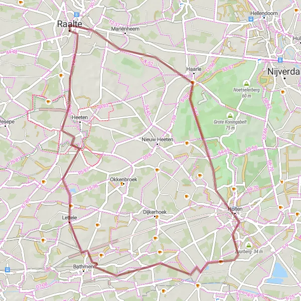 Map miniature of "Raalte Countryside Gravel Ride" cycling inspiration in Overijssel, Netherlands. Generated by Tarmacs.app cycling route planner