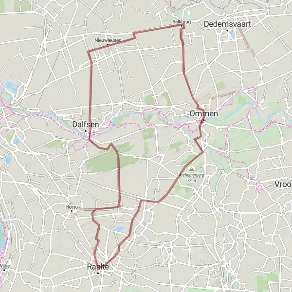 Miniatuurkaart van de fietsinspiratie "Gravelroute Rechteren en Nieuwleusen" in Overijssel, Netherlands. Gemaakt door de Tarmacs.app fietsrouteplanner