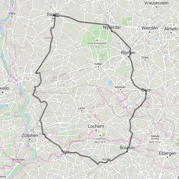 Miniatuurkaart van de fietsinspiratie "Fietsen door de heuvels van Twente en Achterhoek" in Overijssel, Netherlands. Gemaakt door de Tarmacs.app fietsrouteplanner