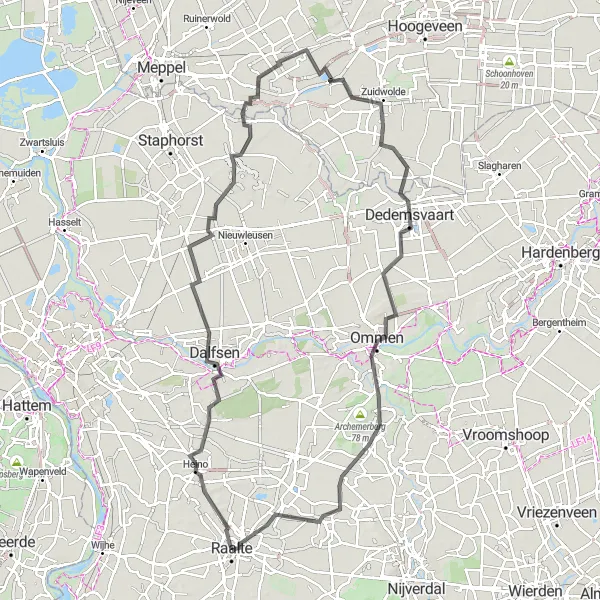 Map miniature of "Panoramic Road Tour" cycling inspiration in Overijssel, Netherlands. Generated by Tarmacs.app cycling route planner