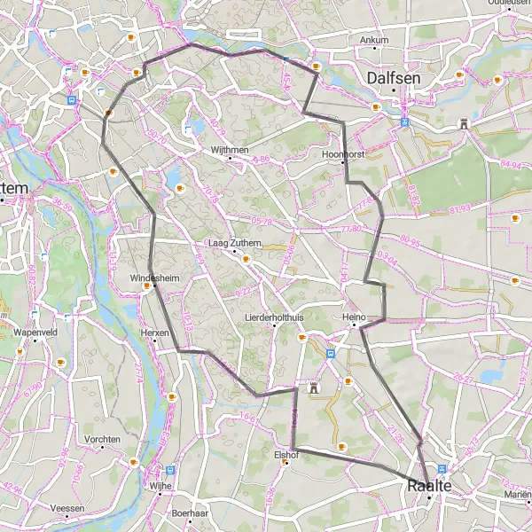 Map miniature of "Discovering Heino and Windesheim" cycling inspiration in Overijssel, Netherlands. Generated by Tarmacs.app cycling route planner