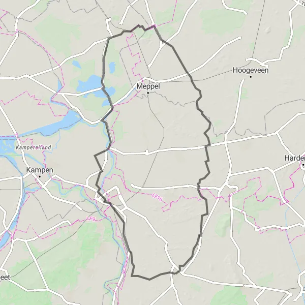 Map miniature of "Salland en vele kersenbomenroute" cycling inspiration in Overijssel, Netherlands. Generated by Tarmacs.app cycling route planner