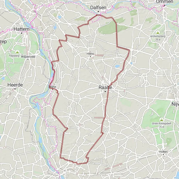 Map miniature of "Scenic Gravel Route to Raalte" cycling inspiration in Overijssel, Netherlands. Generated by Tarmacs.app cycling route planner