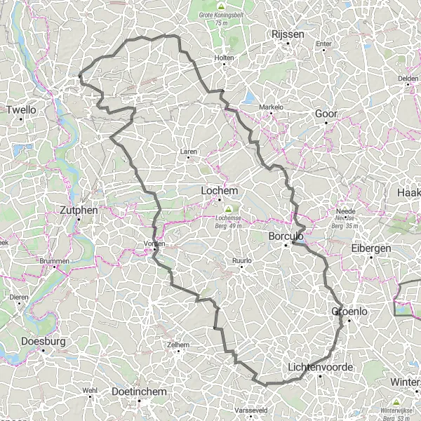 Map miniature of "Countryside Road Cycling Loop from Schalkhaar" cycling inspiration in Overijssel, Netherlands. Generated by Tarmacs.app cycling route planner
