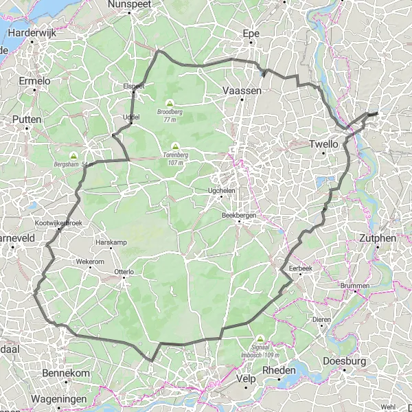 Map miniature of "Scenic Road Cycling Route to Deventer" cycling inspiration in Overijssel, Netherlands. Generated by Tarmacs.app cycling route planner