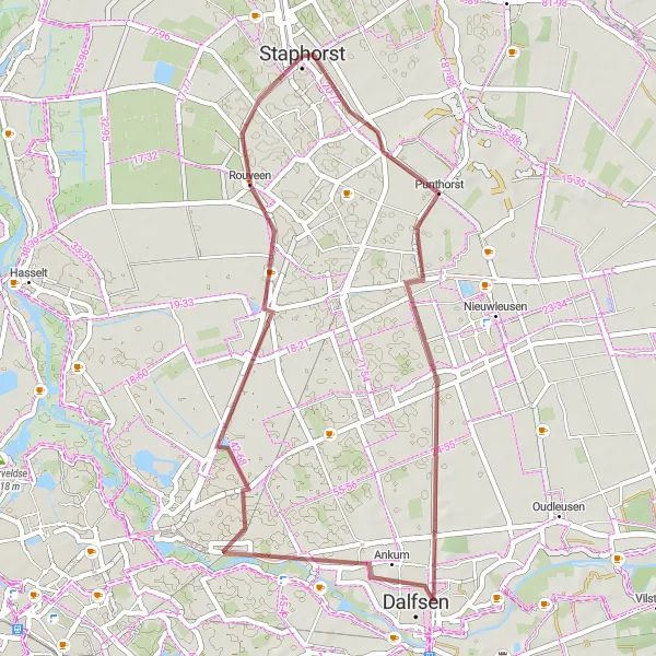Map miniature of "Gravel Delight in Overijssel" cycling inspiration in Overijssel, Netherlands. Generated by Tarmacs.app cycling route planner