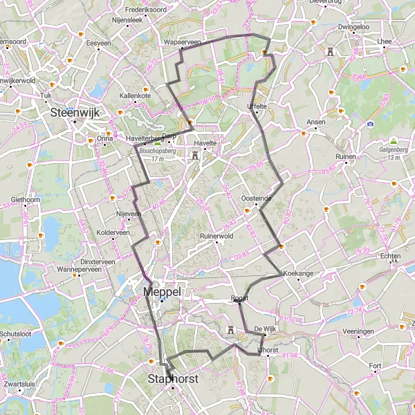 Map miniature of "In the Footsteps of Medieval History" cycling inspiration in Overijssel, Netherlands. Generated by Tarmacs.app cycling route planner
