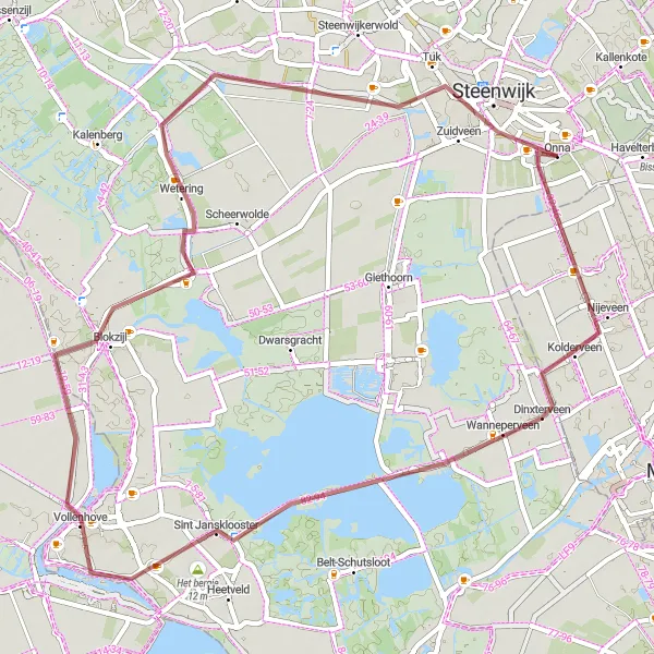 Map miniature of "The Gravel Escape" cycling inspiration in Overijssel, Netherlands. Generated by Tarmacs.app cycling route planner