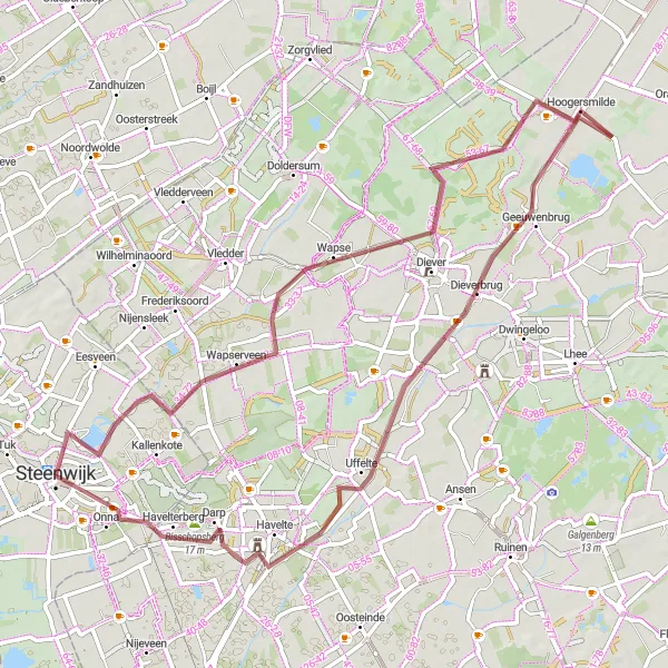 Map miniature of "The Gravel Escape II" cycling inspiration in Overijssel, Netherlands. Generated by Tarmacs.app cycling route planner