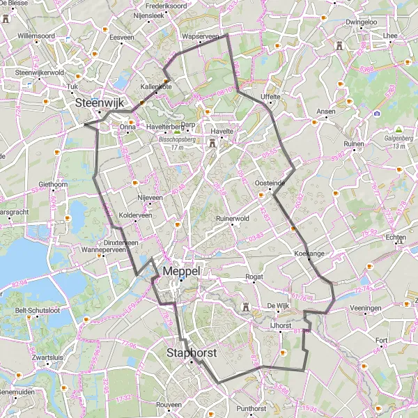 Miniatuurkaart van de fietsinspiratie "Route langs Staphorst en Zuidveen" in Overijssel, Netherlands. Gemaakt door de Tarmacs.app fietsrouteplanner